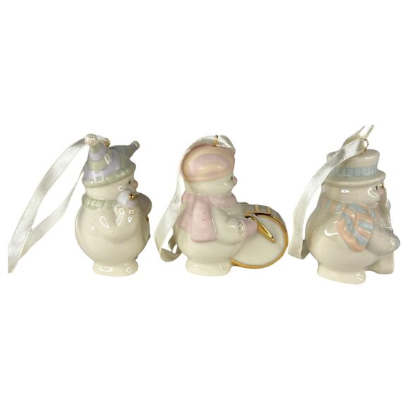 3 Lenox Snowman Christmas Ornaments Standabouts Figurine Set Musician Drum Flute - Picture 2 of 9